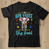 Womens Autism Awareness I'm His Voice He Is My Heart Elephant Mom V Neck T Shirt - Nekotee